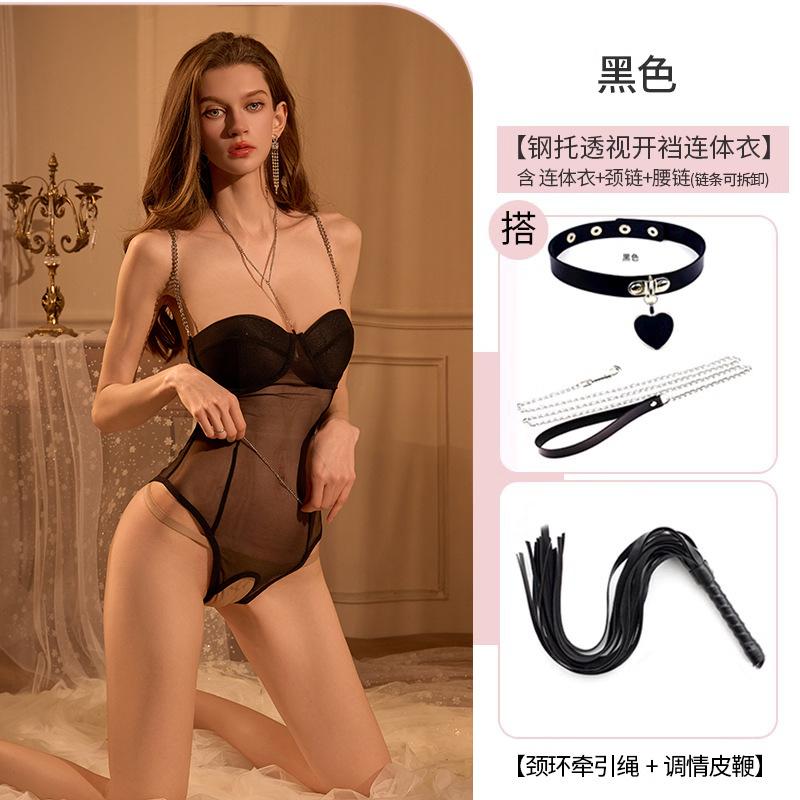 Эротическое нижнее белье большого размера Сексуальное искушение Сборка с нагрудными подушечками Пижама Бесплатные открытые трусики Женское искушение с косточками Боди