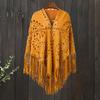 Women Shawl Warm Fabric Solid Color Versatile Hollow Tassels Hem Winter Scarf Comfortable Shawl Wrap