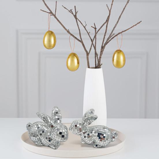 Mirror Disco Ball Rabbit Ball Sitting Easter Wedding Party Bunny Figurine Figurine Mirror Home Office Desktop