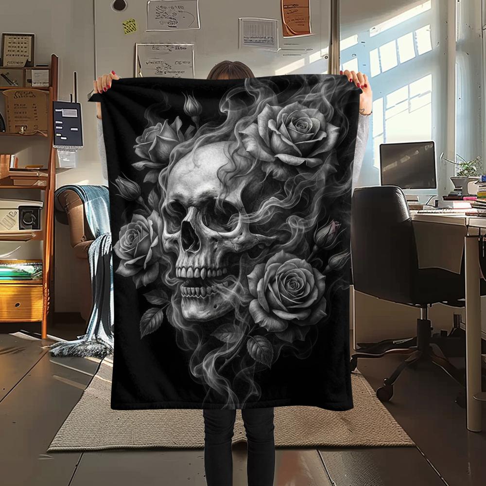 Dark Cupid Medusa Wolf Skull Print Flannel Blanket,High quality Comfortable for All Seasons,Home Decor,Warmth and Comfort,Perfect for Christmas Gifts