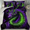 Комплект пододеяльника «Мистический дракон» из 3 предметов: 1 пододеяльник + 2 наволочки с изображением величественного фиолетового и зеленого дракона, мягкий