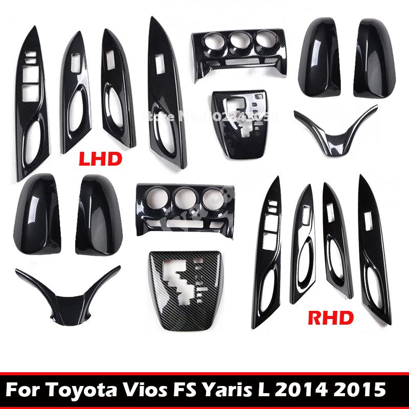 LHD RHD Для 2014 2015 Toyota Yaris L Vios FS ABS карбоновое волокно переключатель стеклоподъемника панель переключения передач крышка переключателя рулевого колеса