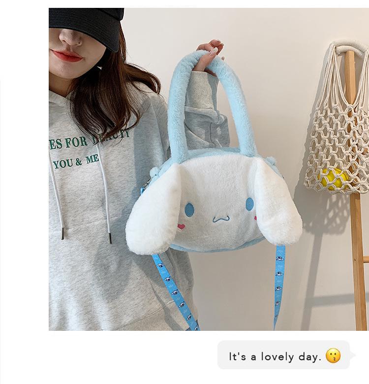Женская плюшевая сумка-тоут через плечо Kuromi & Cinnamoroll - Милая сумка-ручная кладь с дизайном "Собачий зуб"