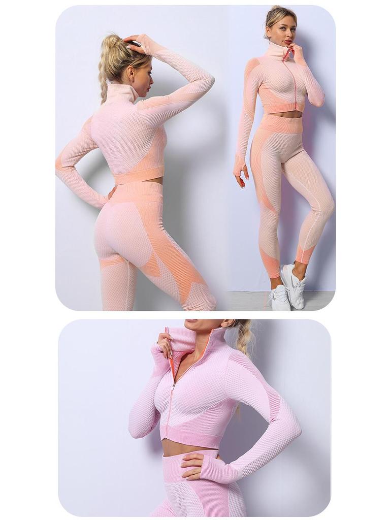 Бесшовный набор для йоги: Ударопрочный спортивный бюстгальтер, топ на молнии, быстросохнущие брюки с высокой талией, приподнимающие бедра