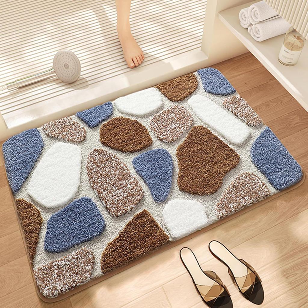 Pebble Pattern Soft Bath Mat Non Slip Bathroom Rug Plush Area Carpet for Bedroom Living Room Kitchen Entryway