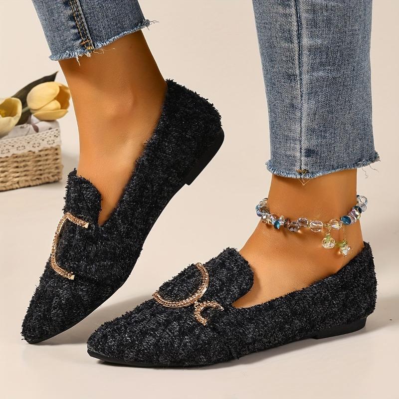 Женские слипоны с острым носком, украшенные стразами | Нескользящая подошва из ТПР, амортизирующая стелька - Всесезонная повседневная и формальная обувь - Легко чистить