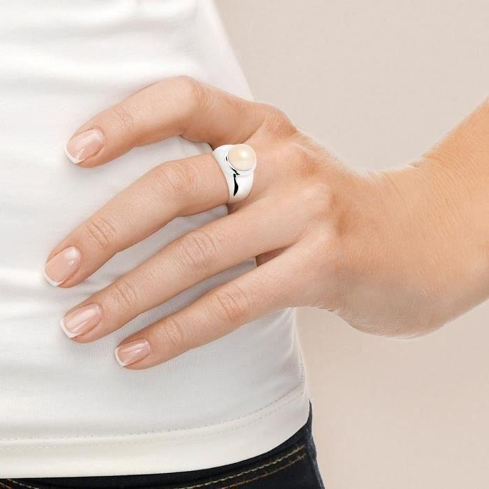 Bague - PERLINEA - Véritable Perle d'Eau Douce 9-10 mm - Argent 925 - Femme - Rose Naturel