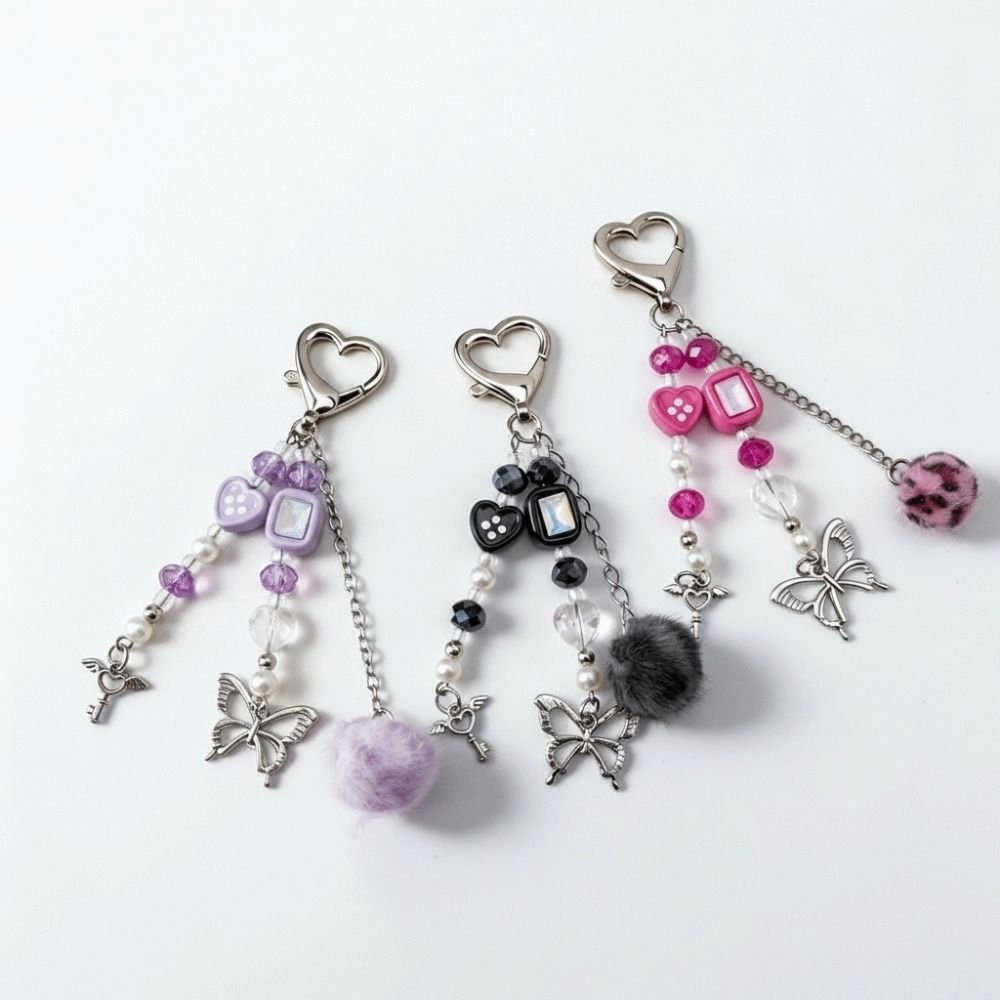 Handmade Beaded Keychain Pearl Heart Beaded Star Pendant Keychain DIY Charm Keychain For Backpack