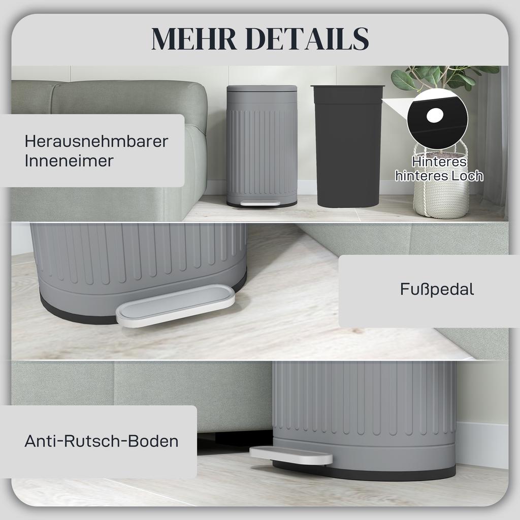 30L Metal Kitchen Bin, with Soft-Close Lid - Grey