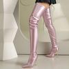Fashion Plus Size Metal Color Microfiber Material Ultra-High Boot Length Pointed Tip Ultra Metal Thin Heel Sexy Over The Knee Boots