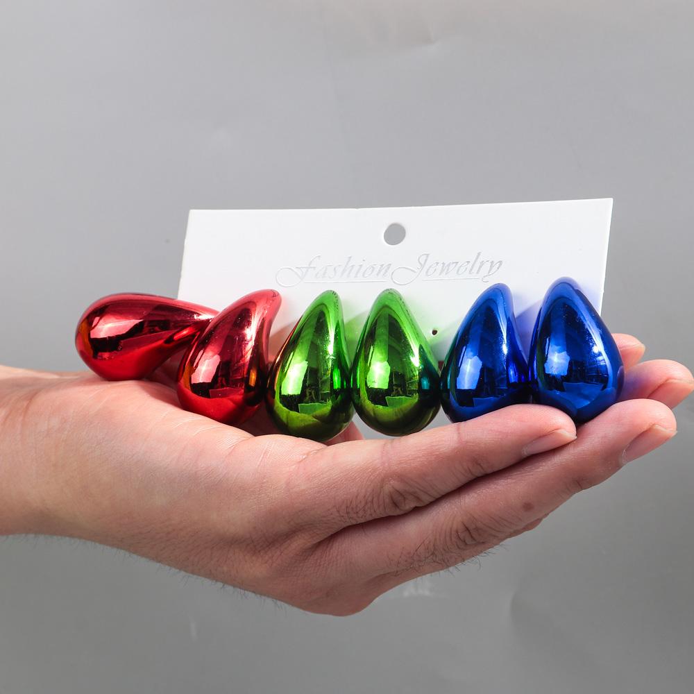 Extra Large 3pair Acrylic Chunky Waterdrop Earring Dupes for Women Metallic Color Teardrop Y2K Earring Hoops Jewelry Lightweight