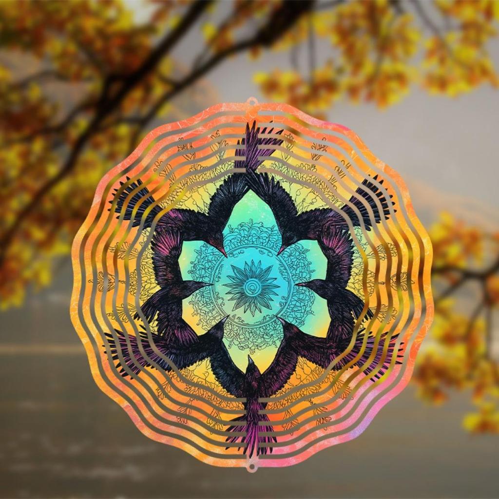 25.4cm Rotating Metal Wind Chime Vibrant Mandala Design Outdoor Hanging Decor for Garden Balcony Patio Creative Gift All Seasons