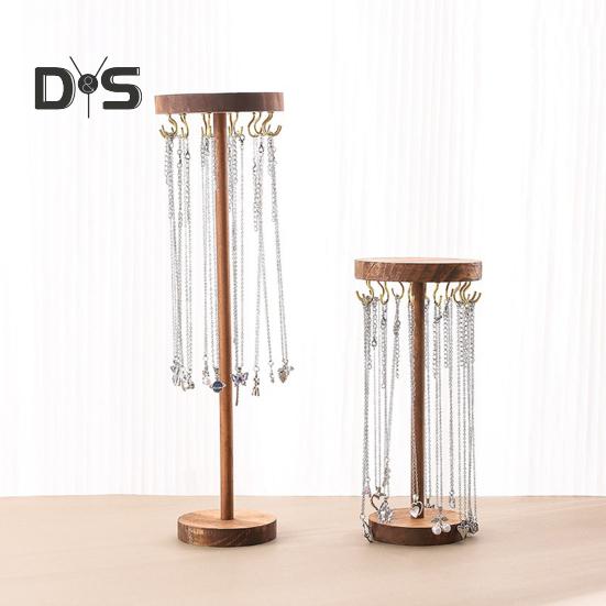 Standing Necklace Holder Jewelry Organizer with Hooks Wooden Base Headband Organizer Display Stand for Girls Necklaces Bracelets