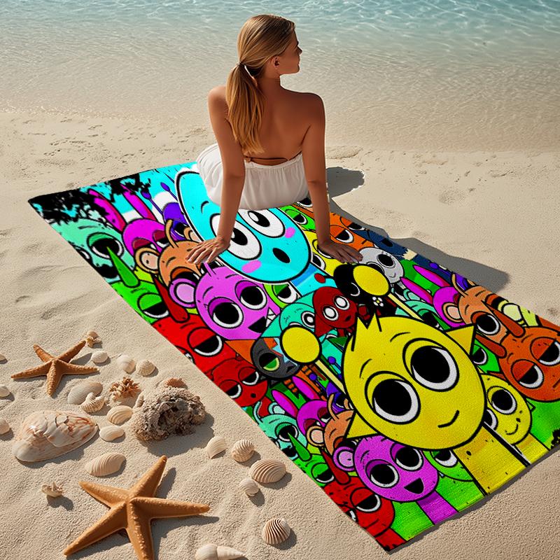 proof beach towel with a Sprunki Game1 pattern - soft,absorbent,quick-drying,machine washable - perfect for swimming,camping,bathing