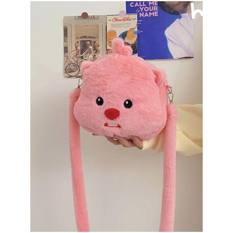 Cute Beaver Plush Crossbody Bag Soft Kawaii Cartoon Mini Shoulder Purse For Women Sweet Small Backpack