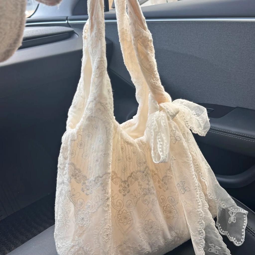 Small Fresh Lace Flower Canvas Bag Women's New Large Capacity Shoulder Tote