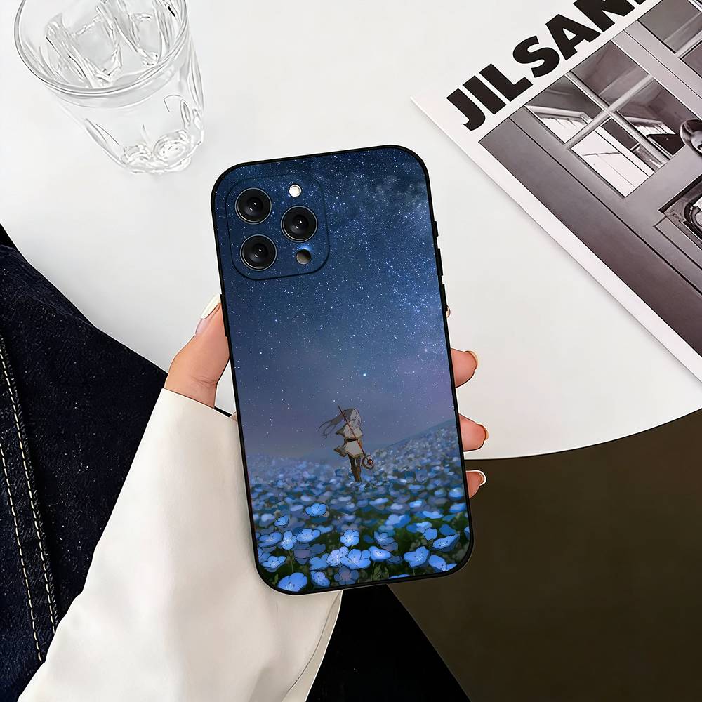 Sousou no Frieren Фрирен Вид сзади Чехол для телефона Для iPhone 17,16,15,14,13,12,11 Plus,Pro Max,XS,Мягкий силиконовый Черный чехол
