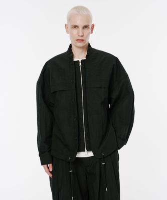 Codemorph Double Zipper Layered Linen Texture Jacket Black