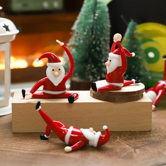Санта Клаус Йога Стеклянное Украшение Настольное Искусство Фигурка Здоровый Юмористический Праздничный Декор Стеклянное Художественное Украшение