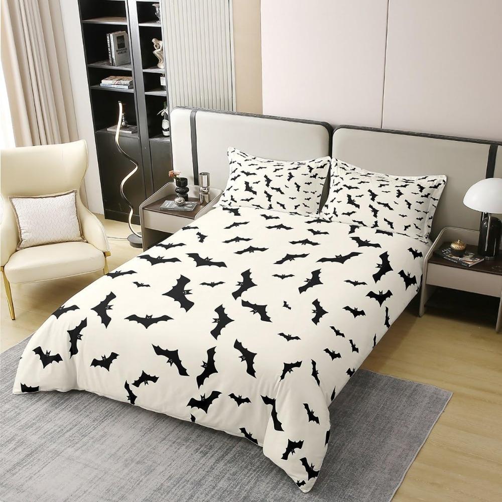 Черный пододеяльник с летучими мышами для молодежи, пододеяльник на тему вечеринки на Хэллоуин, микрофибровые комплекты постельного белья, детское постельное белье