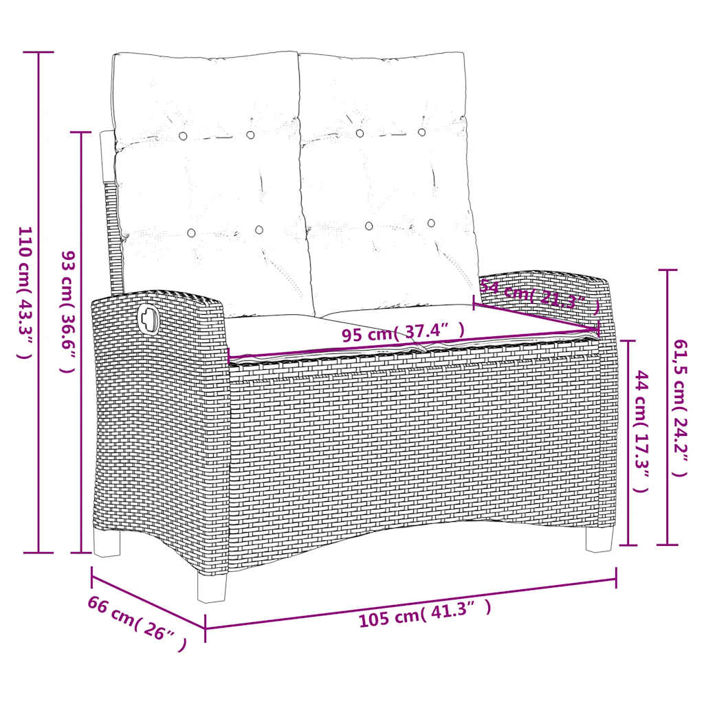 Adjustable Garden Bench with Cushions Light Grey Poly Rattan