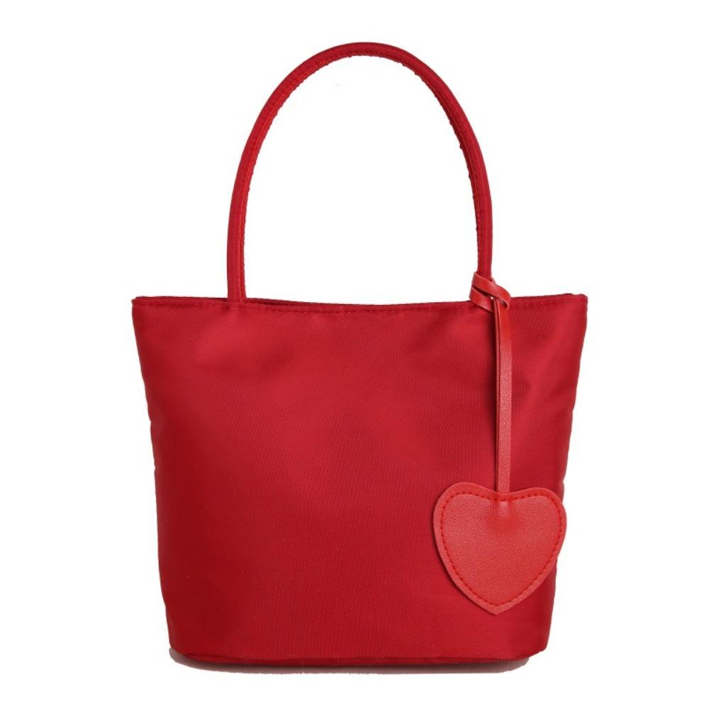 With Heart Pendant Underarm Bag Solid Color Oxford Cloth Shoulder Bag Nylon Tote Bag Women