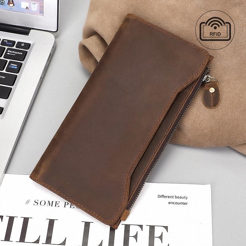 Jiamida Retro Genuine Leather RFID Anti-Theft Long Wallet for Men
