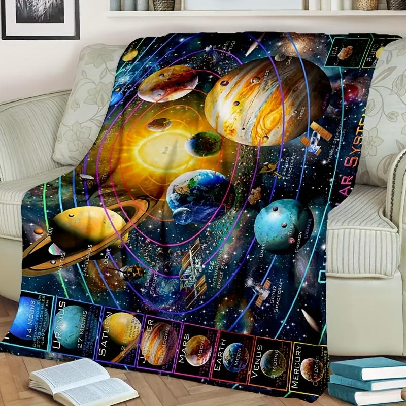 Super soft solar system patterned flannel blanket - Home decor | Ideal birthday or holiday gift | Comfortable all year round