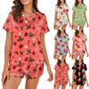 Women's Silk Pajamas Button Home Clothes Star Print Short Sleeve Satin Pajama Set 2 Piece Set