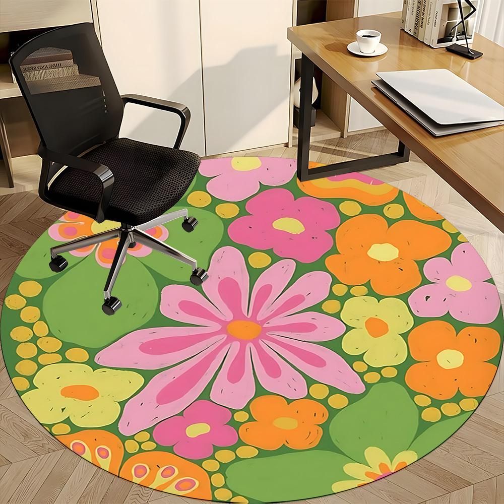 1pc Floral Pattern Office Round Area Rug, Indoor Mat Suitable For Office, Under Office Chairs Bedroom Living Room Home Decor, Room Deco 097