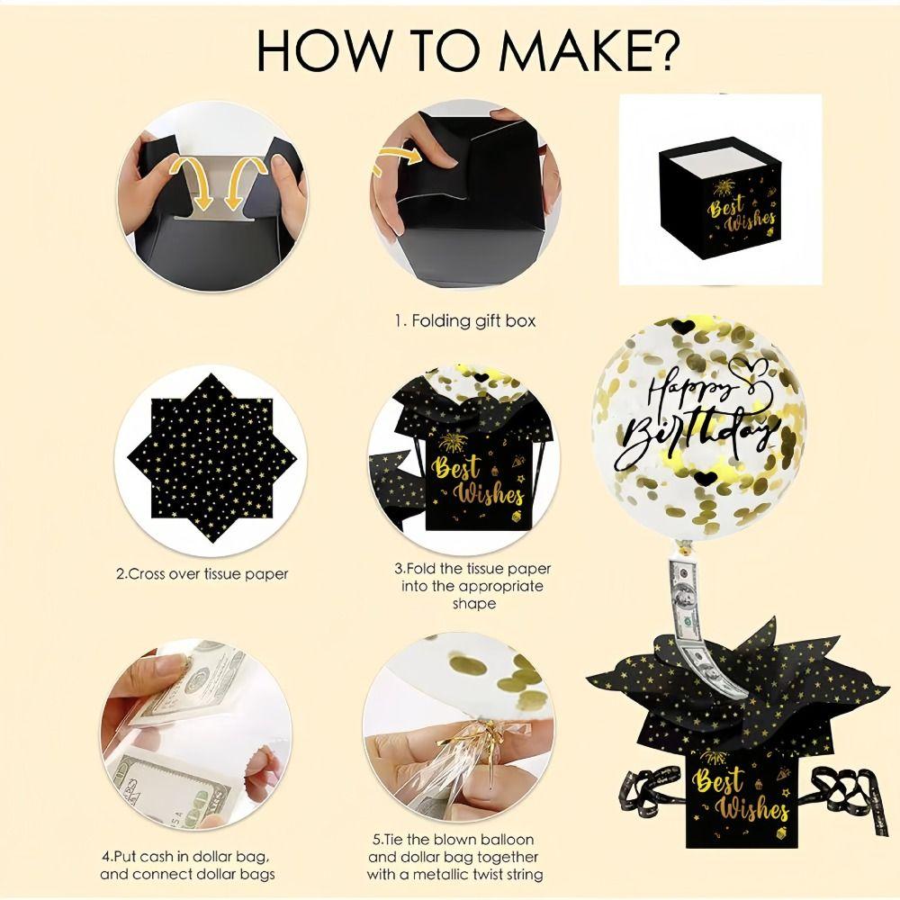Black Gold Cash Pull Gift Boxes Funny Balloon Money Pull Box Money Holder for High School College
