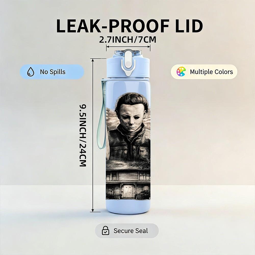 1PC Vintage Old Gentleman Portrait Art 750ml Color Plastic Sports Water Bottle Leakproof Flip Straw Lid Suitable for Sports Office Home Use
