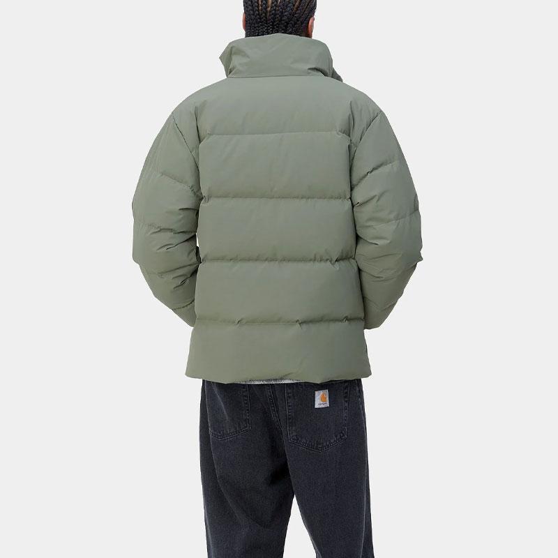 Carhartt WIP Однотонная хлопковая куртка на молнии с воротником-стойкой и спущенным плечом Мужские куртки Зеленая I029450-0FY