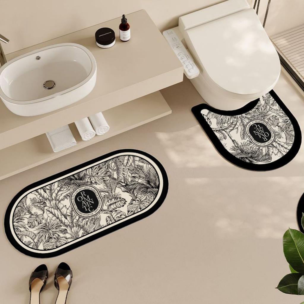 Коврик для пола в стиле ретро для ванной комнаты с диатомовой грязью, состоящий из трех частей, U-образный коврик для унитаза, впитывающий нескользящий коврик для ног, коврик для входной двери