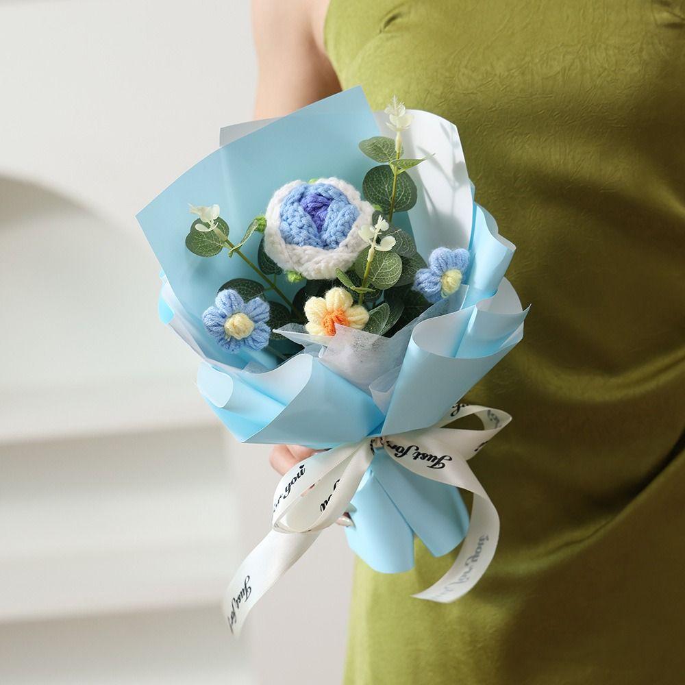 Completed Crochet Artificial Flower Finished Knitted Knitted Flower Fake Flowers Valentine's Day