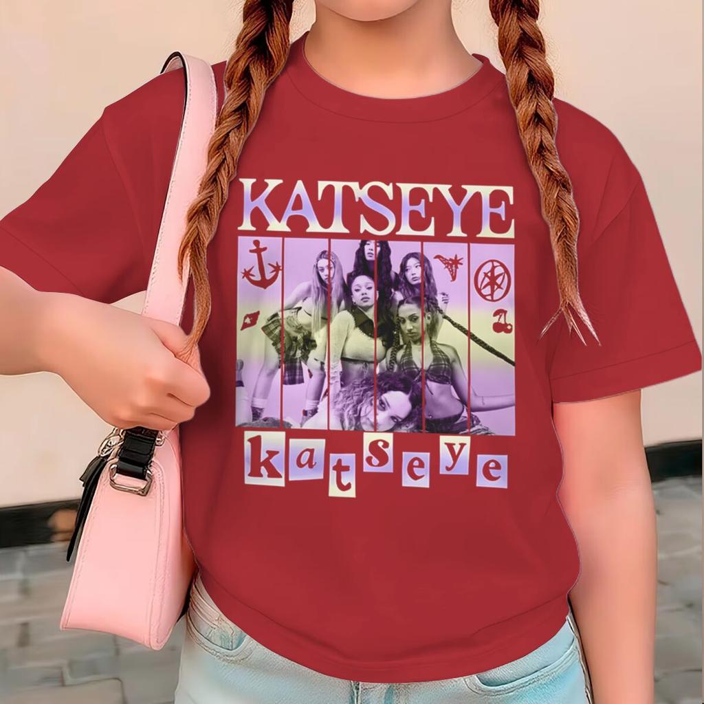Katseye Print Girls Tshirt Toddler Top Summer Short Sleeve Tops Girl Group Katseye Graphic T Shirt Kids Casual Cotton Tshirt