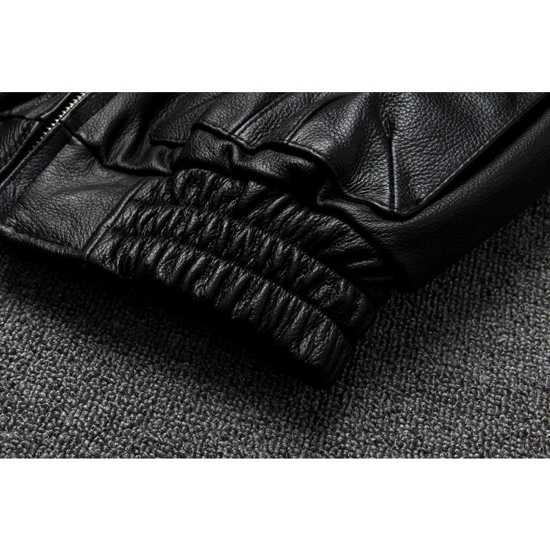 Chinese Size Men Leather Jacket Genuine Cow Leather Natural Fur Collar Flight Jackets Mens Cowhide Coats Winter Air Force Clothes