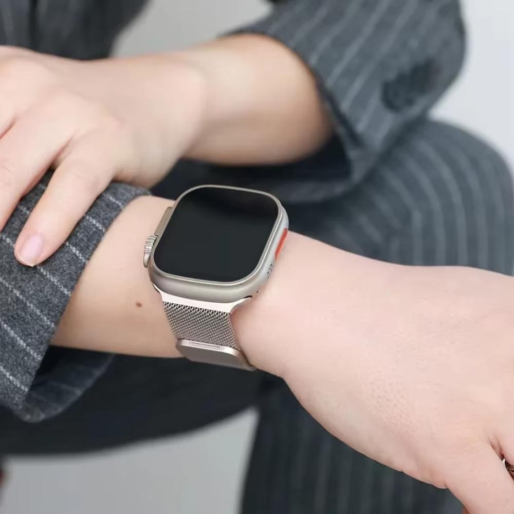 Миланский ремешок для Apple Watch 46 мм 42 мм 45 мм 44 мм 49 мм Магнитный ремешок из нержавеющей стали Ремешки для Iwatch Серии 11 10 9 8 SE 3 Ultra 2