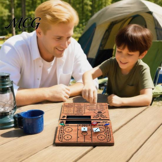 Family Board Game Wooden Hockey Dice Game, Night Party Tabletop with Adults & Pegs, Competitive for Kids, Teen, Portable