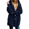 Women's Fashion Solid Color Pocket Button Hooded Loose Casual Plush Jacket