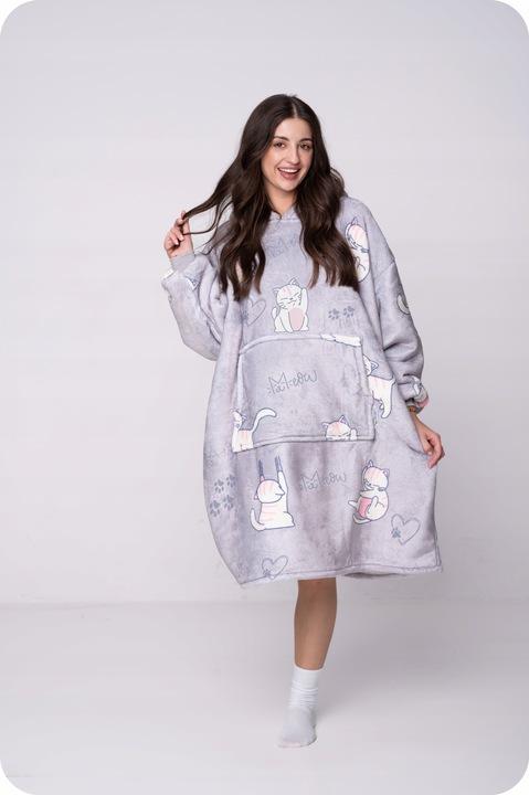Koc Bluza Oversize Ciepła Gruba Kocobluza 2W1 Xxl Koty Futrzak [Kb-W33]