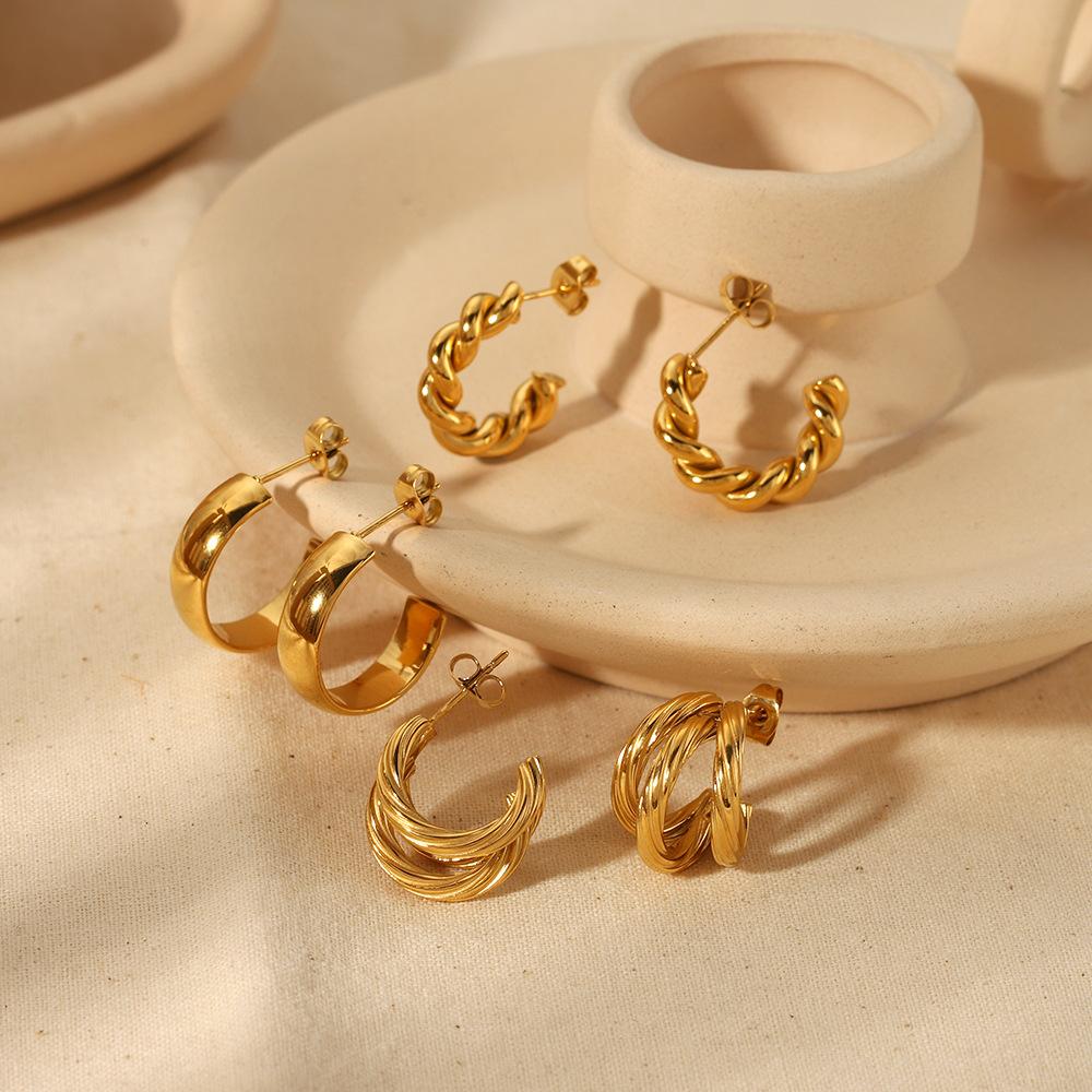 Hot-selling Titanium Steel Earrings 18K Gold C-type Twist Wire Stainless Steel High-end Personalized Earrings Fashion