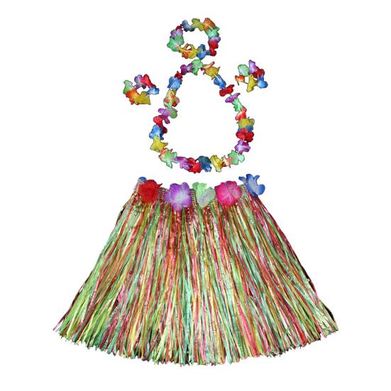 Юбка-хула в гавайском стиле, комплект для девочек, ожерелье-гирлянда, браслет, юбка-хула, костюм на Хэллоуин, танцевальный костюм, юбка-трава