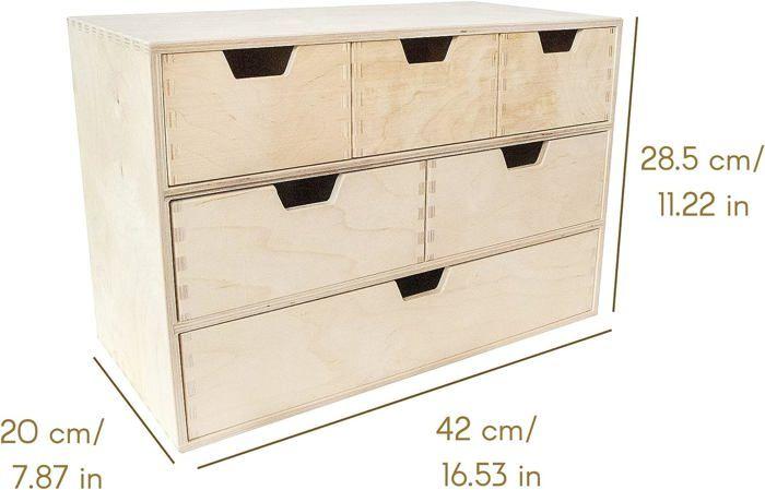Creative Deco Petite Commode Bois | 6 Tiroir | 42 x 20 x 28,5 cm | Organisateur | Rangement Bureau | Rangement Bureau Organisateur