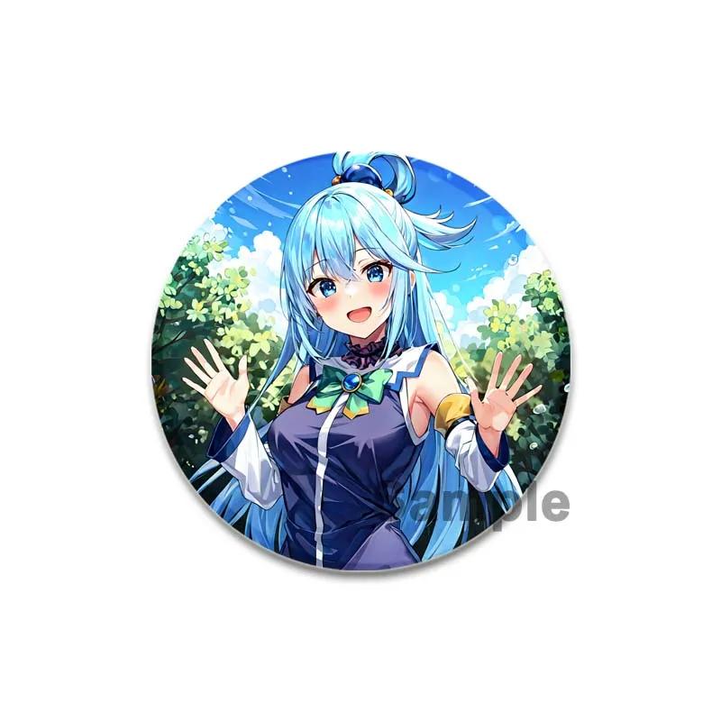 32/44/58 мм аниме KonoSuba значки Megumin Aqua значок ручной работы брошь нагрудник для рюкзака одежда аксессуары подарок
