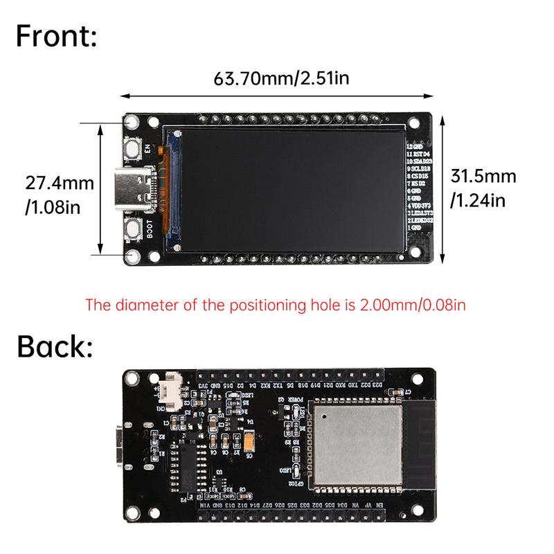 Модуль Bluetooth ESP32 WiFi+BT+BLE MCU Плата разработки 1,4/1,9-дюймовый ЖК-экран Интерфейс Type-C Электронный беспроводной модуль