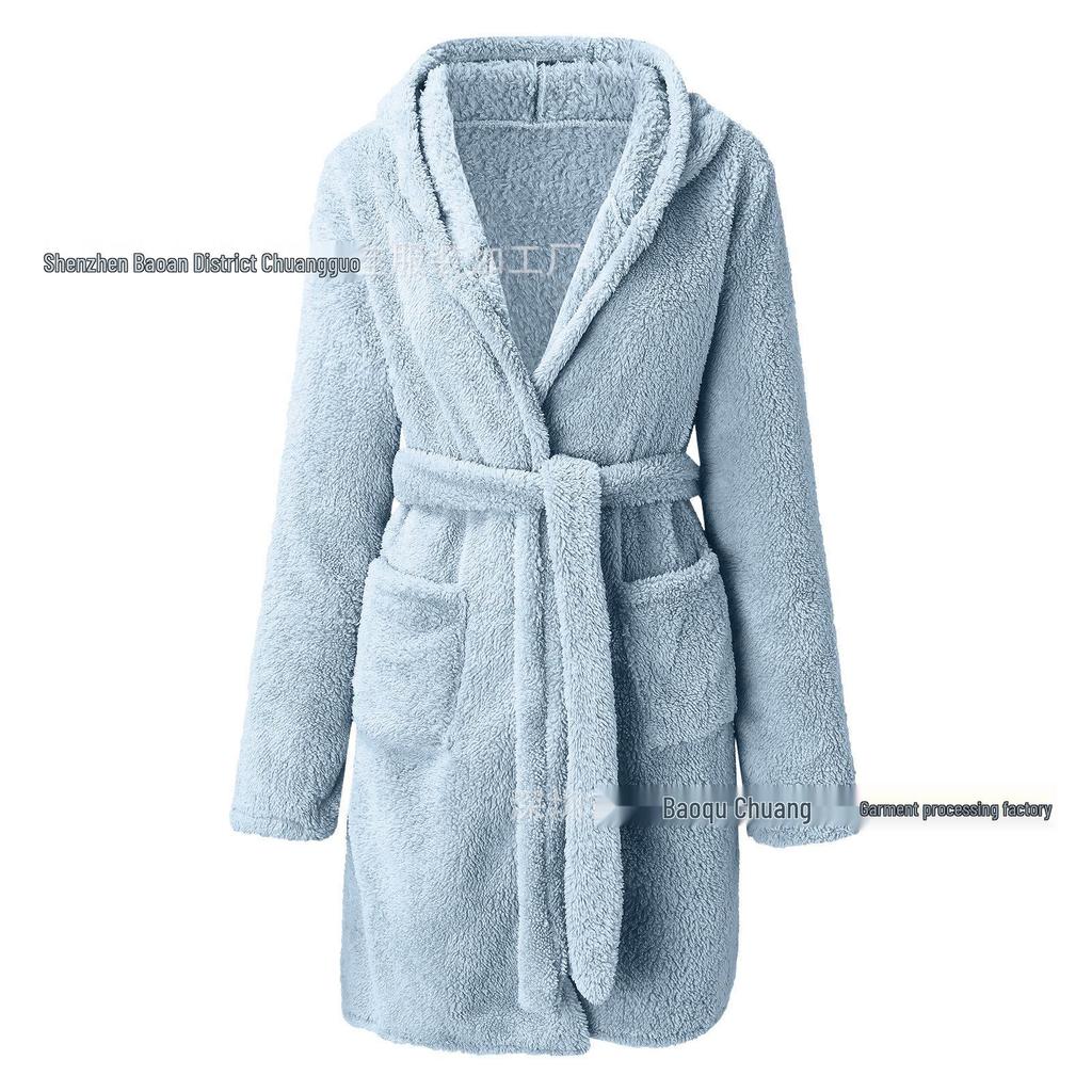 2024 Cozy European & American Autumn/Winter Hooded Fluffy Women's Pajamas and Warm Bathrobe