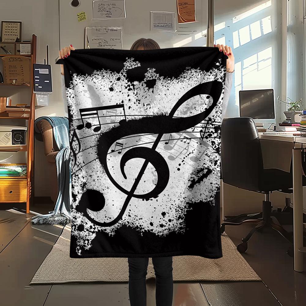 1Pc Music Note Print Flannel Blanket, High quality Comfortable for All Seasons, Home Decor, Warmth and Comfort, Perfect for Christmas Gifts