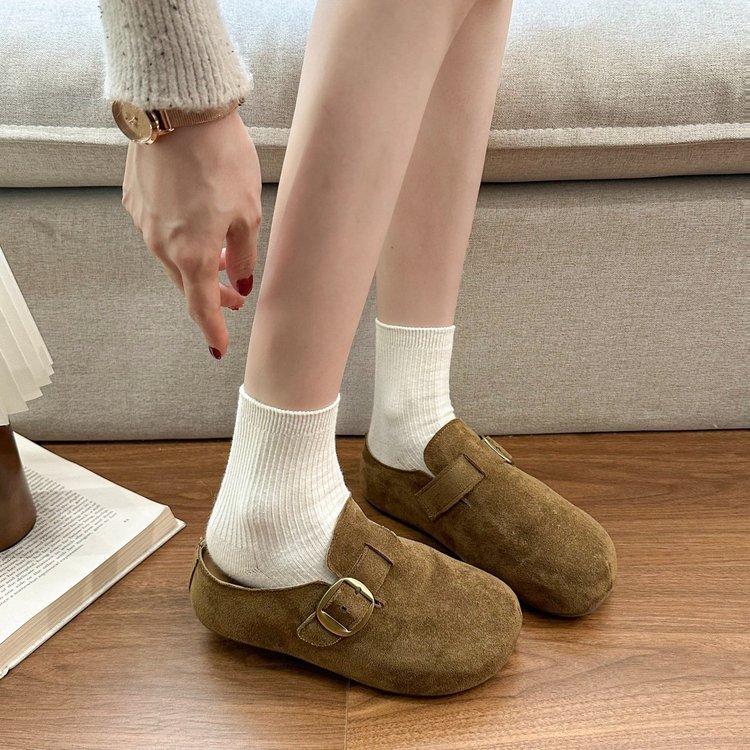 Бокен на толстой подошве 2025 осень новые однопедальные ленивые тапочки с закрытым носком женские Мори с внутренней платформой увеличивающие рост одинарные туфли