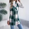 Женское клетчатое двубортное шерстяное пальто с карманами, длинный жилет